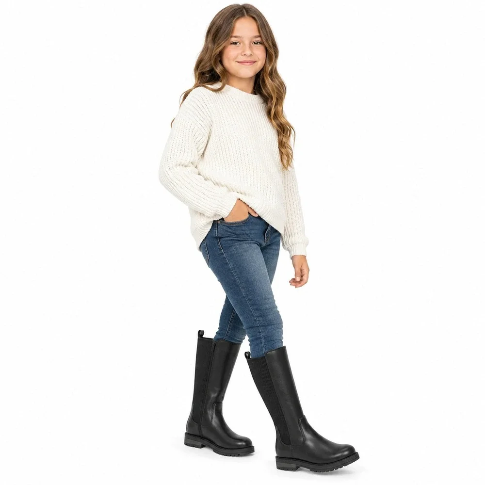 Wonder Nation Toddler Girls Boots Size 10 Black Tall Moto Riding Zip Pull On